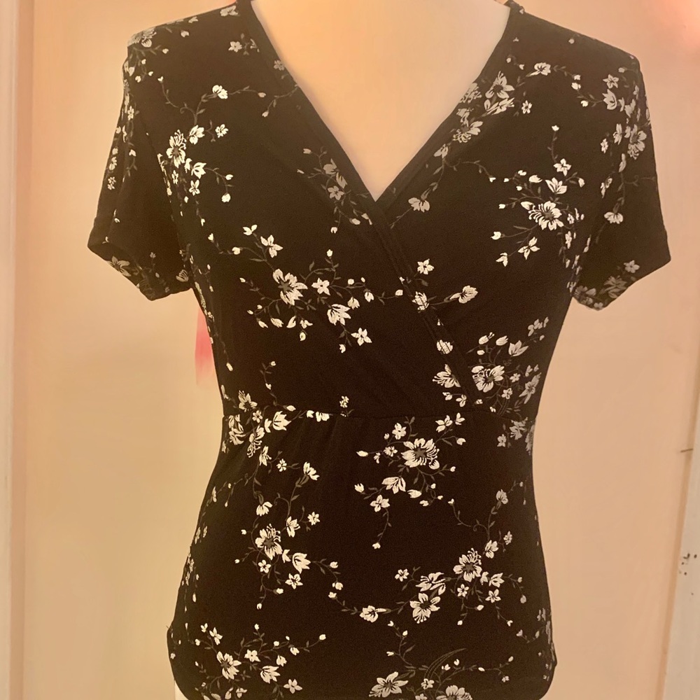 black rayon blouse with wrap design on top